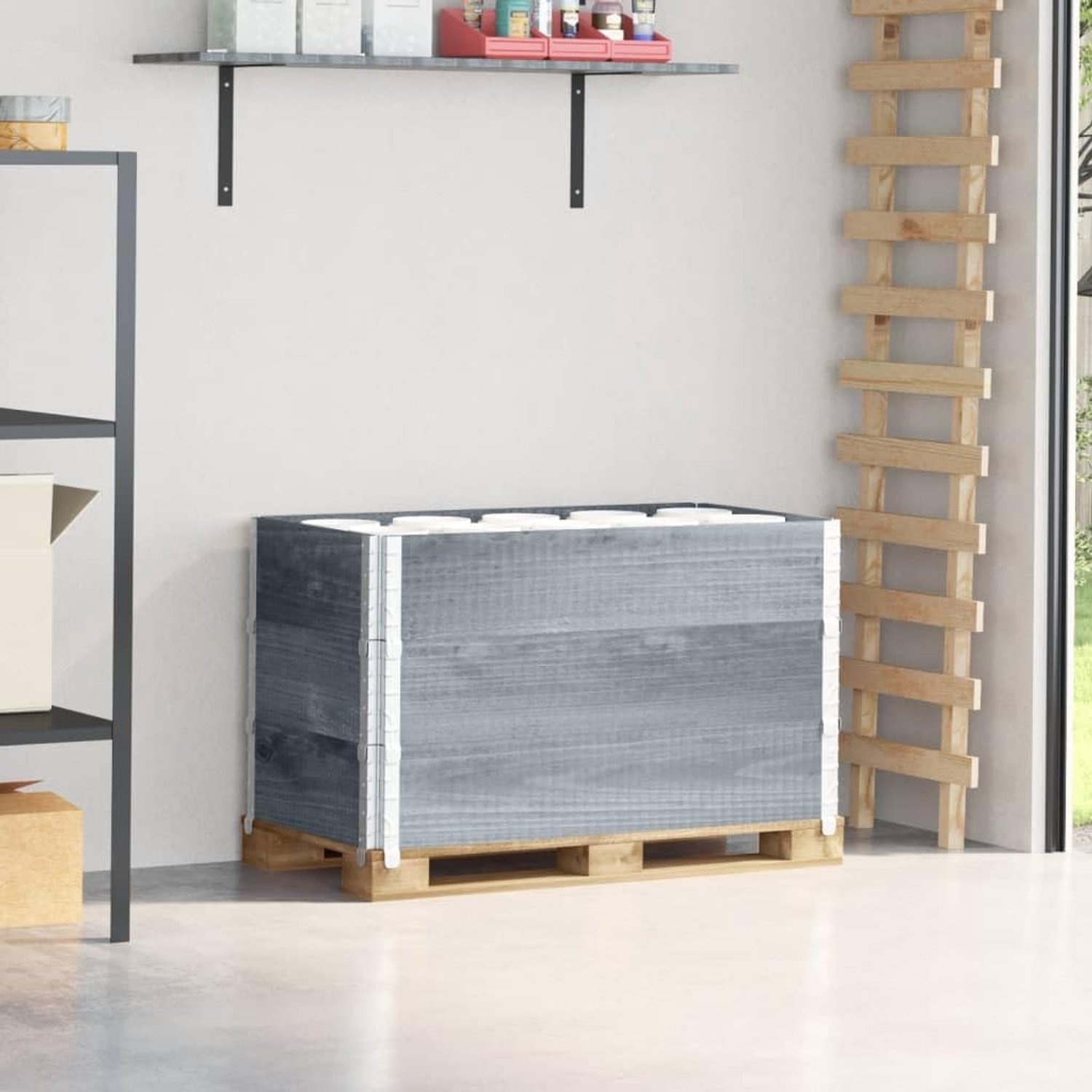 Pallet-opzetframe, set van 3, 100 x 50 cm, grenenhout, grijs, stapelbaar frame voor europallets, tuin, verhoogd bed
