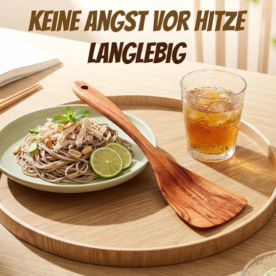 Spatel hout, set van 2 pannenspatels, olijfhout, kooklepel | Houten keukengerei, hittebestendig, antibacterieel, vaatwasmachinebestendig — afbeelding 5