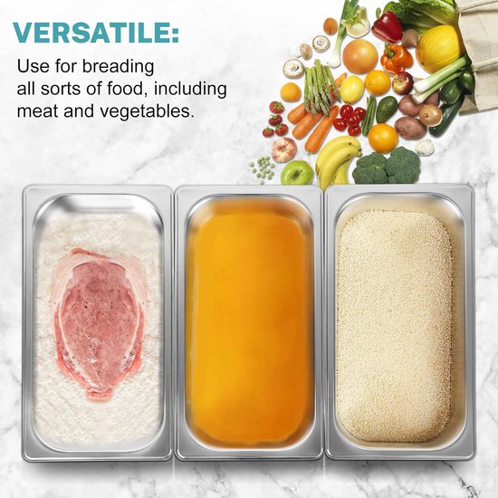 Gucass Paneerschalenset 3-delig met deksel van roestvrij staal GN 1/3 container 32,5 x 17,5 x 6,5 cm - rechthoekige metalen gastronomische containers - ideaal voor schnitzels, vlees, vis — afbeelding 3