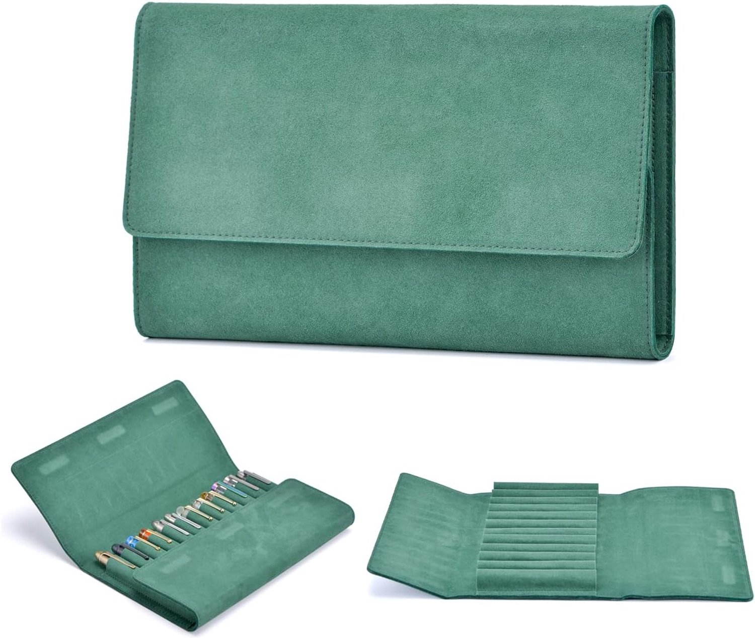 12 Suède Lederen Vulpen Case Portfolio Divider Slot, Magnetische Sluiting