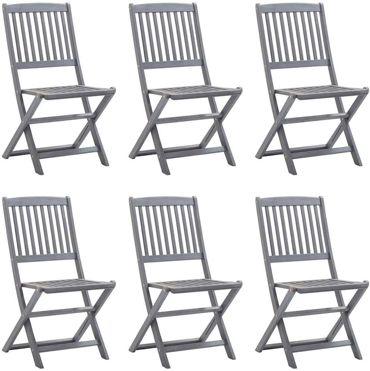 Opvouwbare tuinstoelen, 6 stuks, massief acaciahout, moderne tafelstoelenset voor terras, eenvoudig te reinigen, belastbaar tot 110 kg per zitting