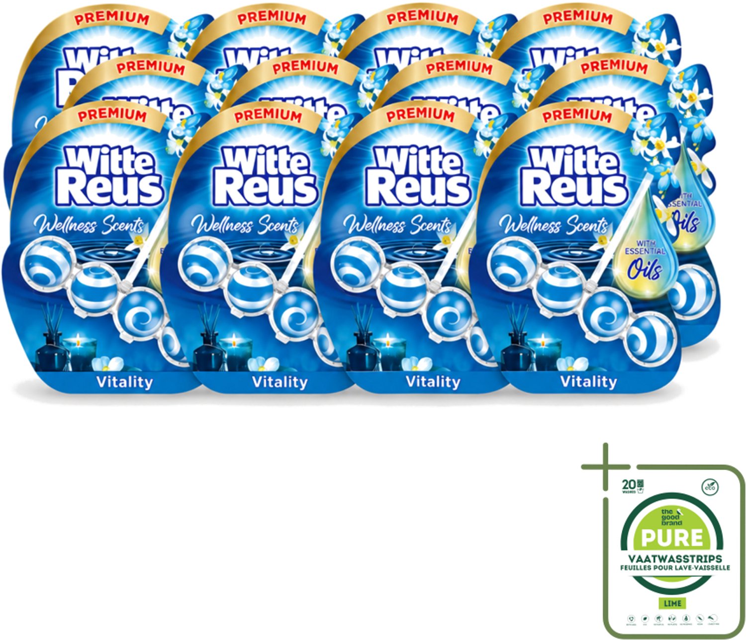 12 x Witte Reus - Wellness Scents Toiletblok - Vitality - 1 Toiletblok - Grootverpakking - Vaatwasstrips - Toilet - Reiniging - Geur - Wellness - Essentiële Oliën