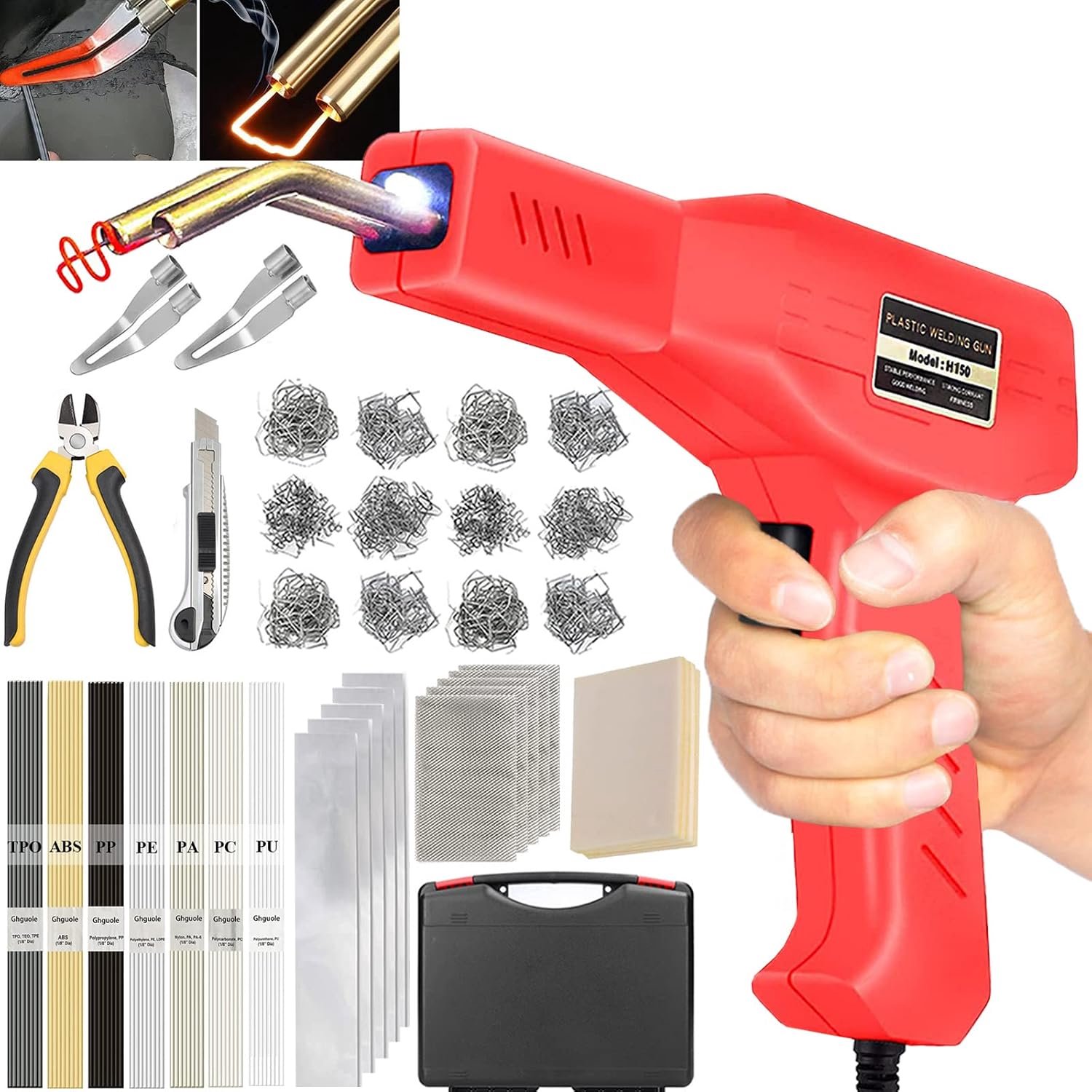 220W Plastic Lasser & Plastics Lassen Kits, 2 in1 Plastic Lasser Gun Solderen Kits, Hot Nietmachine Plastics Reparatie Set met 64 stks PlasticLassen Staven & 800 stks Nietjes voor Auto Bumper