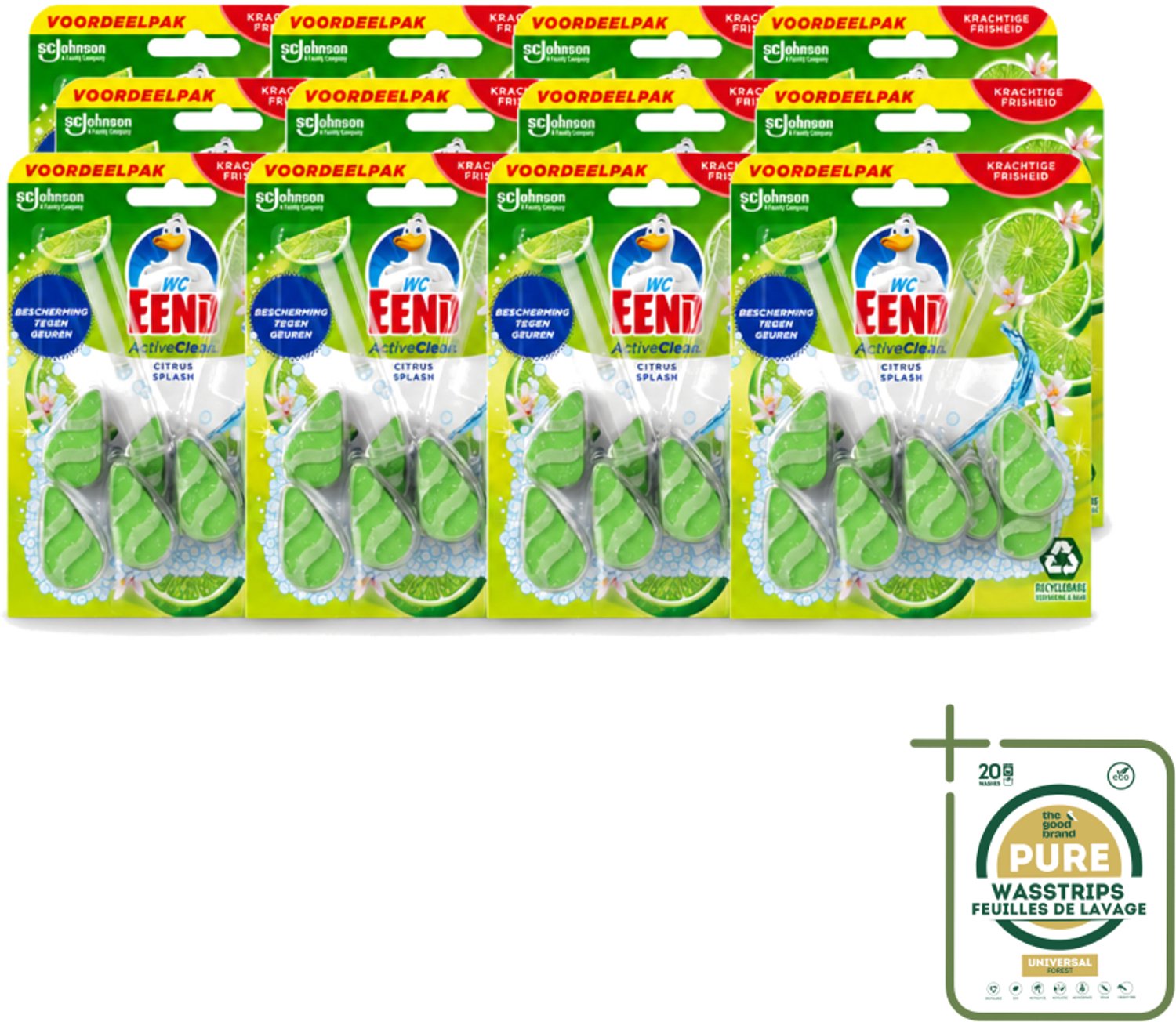12 x WC Eend - Active Clean Citrus - Toiletblok Duopack - Krachtige Citrusgeur - 2 Toiletblokken - Wasstrips - Toiletblok - Reiniging Toilet - Citrusgeur Toilet - Schuim Toilet - Hygiëne Toilet