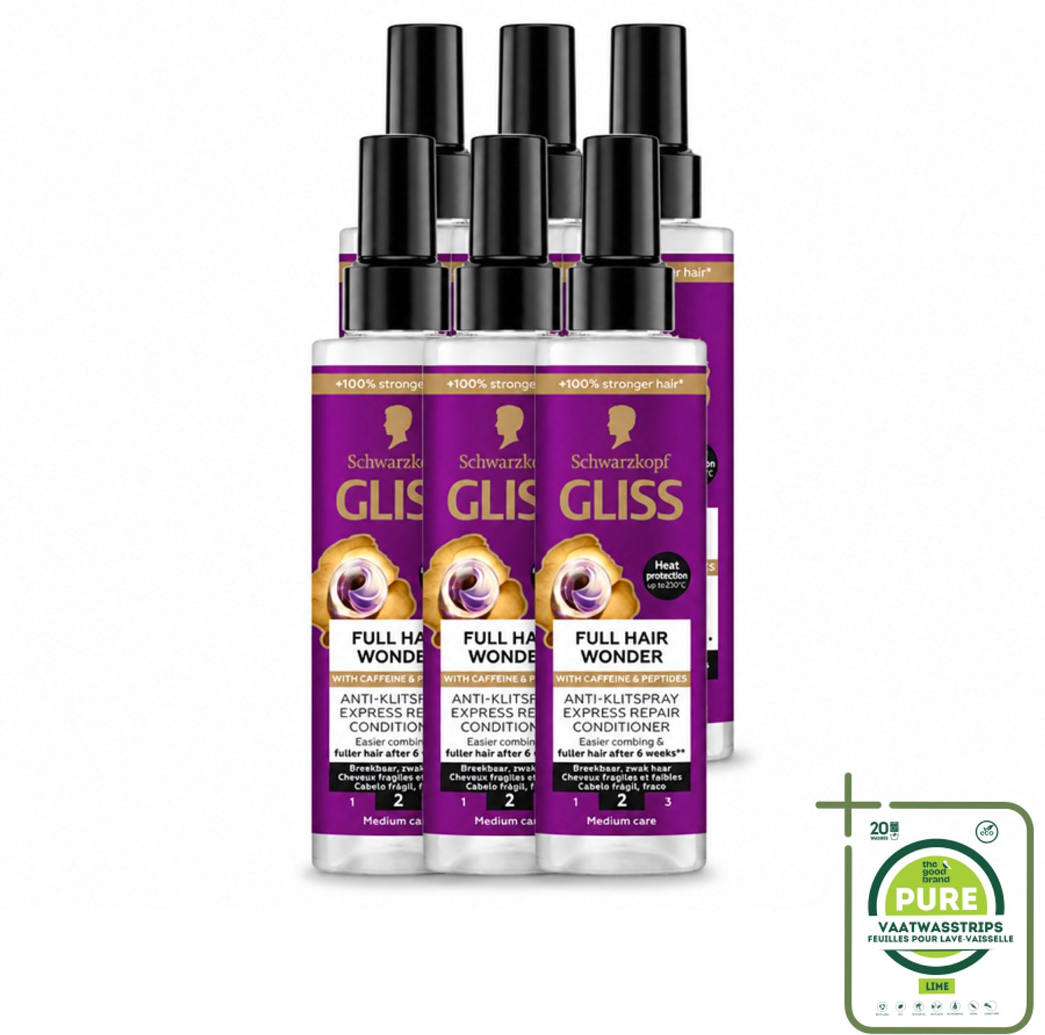 6 x Gliss - Anti-Klit Spray Full Hair Wonder - Voor Voller en Sterker Haar - 200 ml - Grootverpakking - Haarkleur - Haarkleur - Haarverlies - Haarversterking - Klitvrij Haar