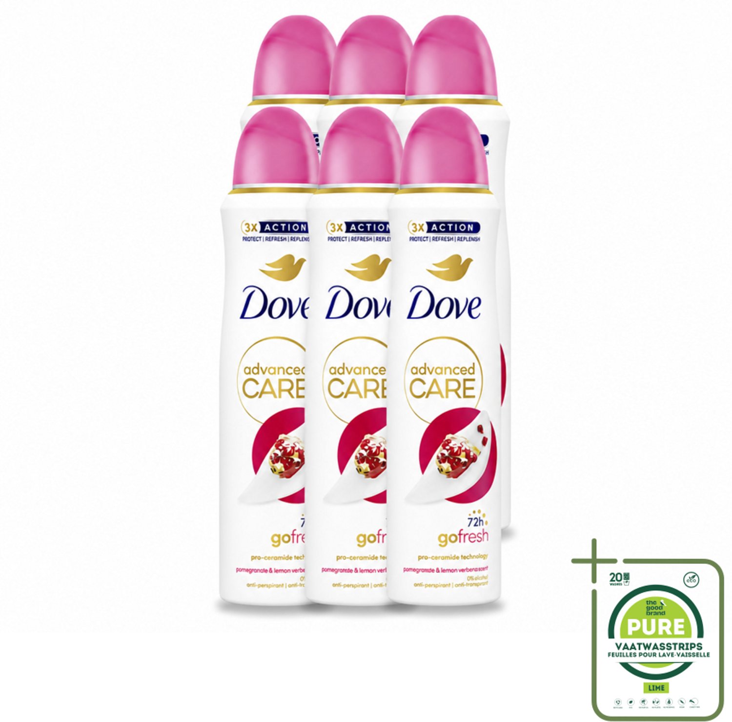 6 x Dove Deodorant Spray - Granaatappel & Citroenverbena - 150 ml - Grootverpakking - Anti-transpirant - Zweetvermindering - Geurvermindering - Okselhuid Verzorging - Frisheid