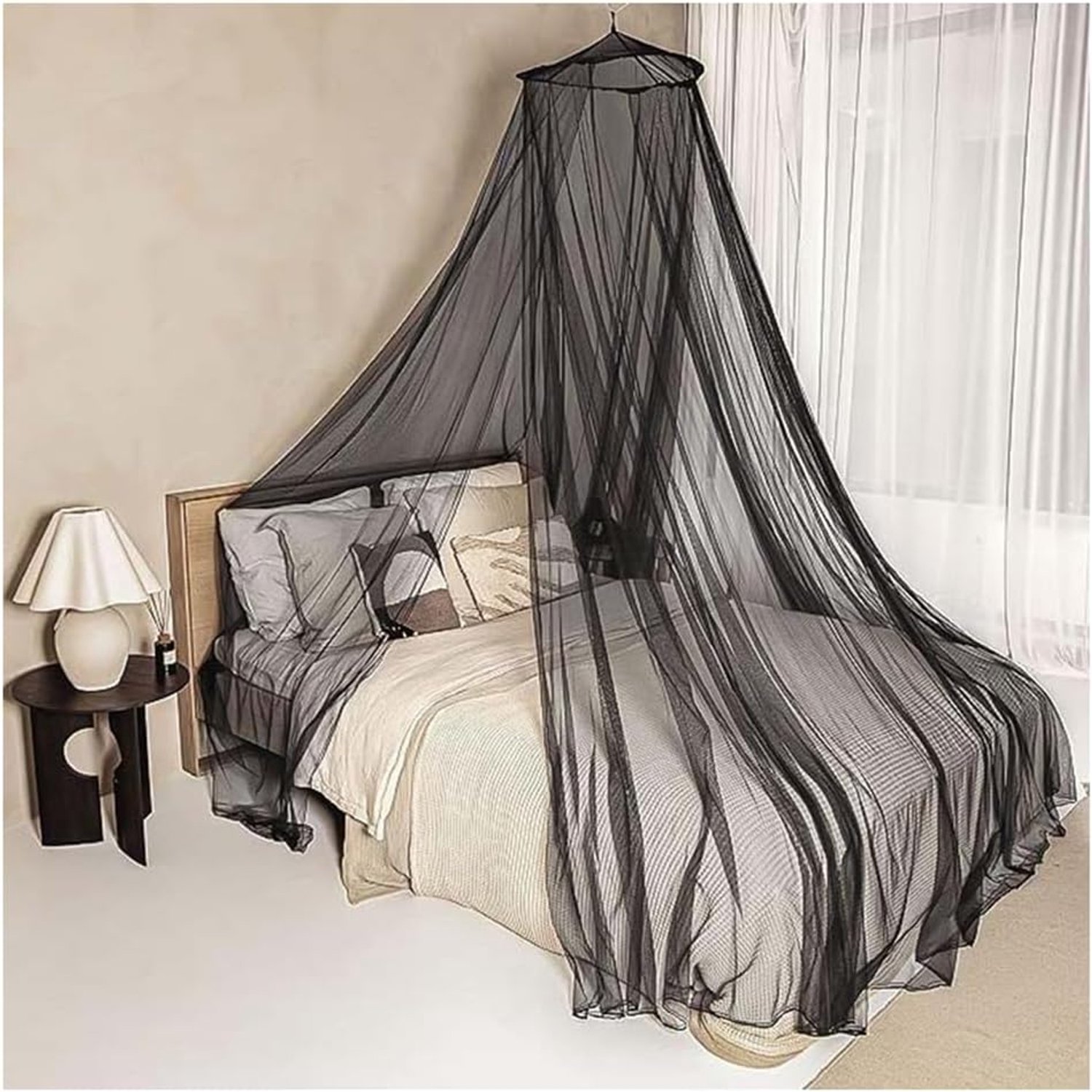 Zwarte klamboe, hangend 60 x 250 x 1250 cm, grote klamboe voor reizen, outdoor, muggentent, reisbed, bedhemel voor tweepersoonsbedden, eenpersoonsbed, muggenbescherming voor huis, kinderbed