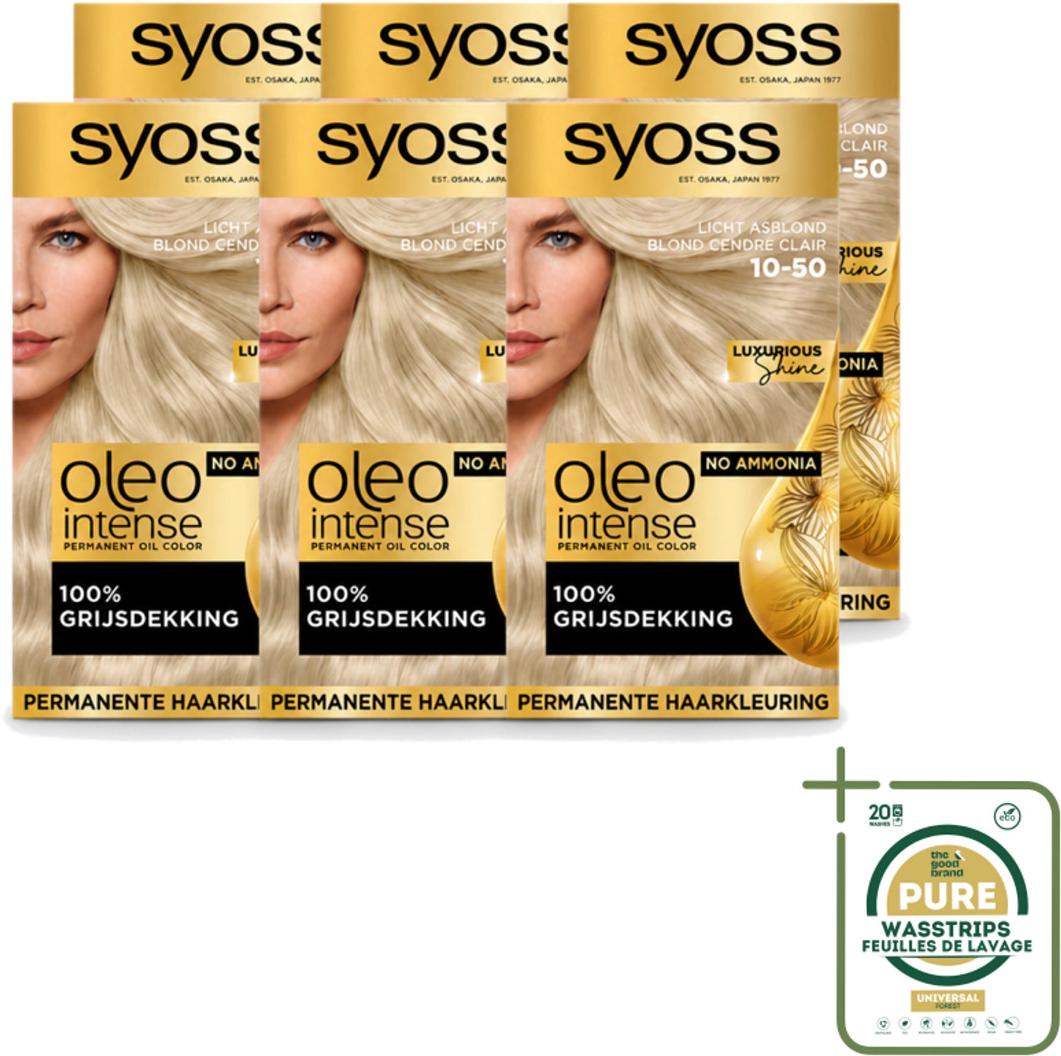 6 x SYOSS - Oleo Intense 10-50 - Haarverf - Permanente Haarkleuring - Licht Asblond - Langdurige Kleur - Wasstrips - Haarverf - Licht Asblond - Permanente Haarkleuring - Olie-formule - Haarverf Zonder Ammoniak