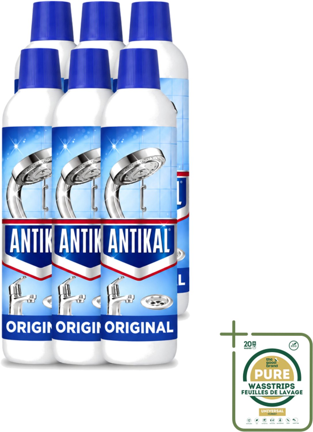 6 x Antikal Original Gel - Kalkreiniger - Extra Hechting - Diepwerkend - 750 ml - Wasstrips - Kalkreiniger - Kalk Verwijderen - Kalkaanslag Verwijderen - Kalkvrij Maken - Hard Water