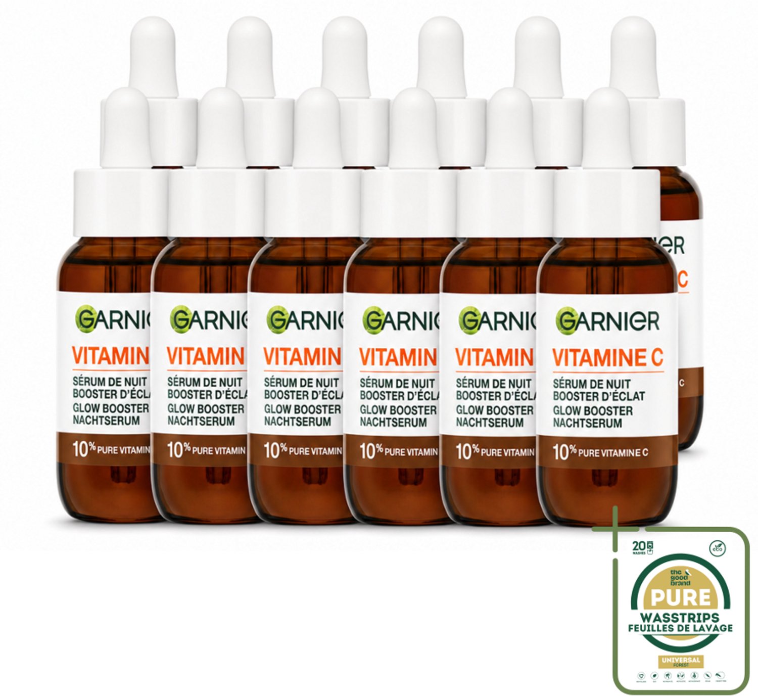 12 x Garnier - SkinActive - Nachtserum - Anti-Pigmentvlekken - 10% Vitamine C & Hyaluronzuur - 30 ml - Wasstrips - Nachtserum - Vitamine C - Pigmentvlekken - Huidverheldering - Huidherstel