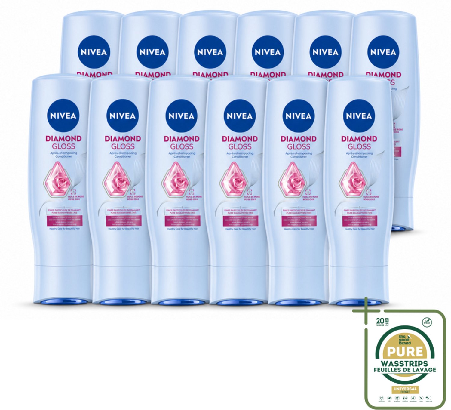 12 x NIVEA - Diamantglans Conditioner - Crèmespoeling - Voor Glans - 200 ml - Wasstrips - Diamantglans Haar - Haar Verzorging - Haar Crèmespoeling - Glans Haar - Zachte Haar