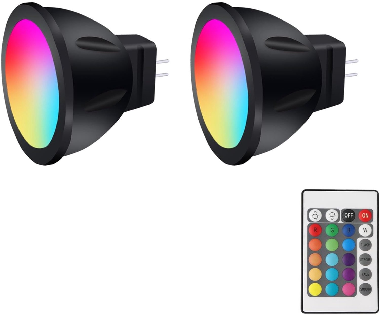 GU4 LED 12V RGB MR11 Color Changing Bulbs, MR11 LED 12V 3W Bi-Pin Socket, Warm White + 15 Multicolor for Landscape - ShopVlot