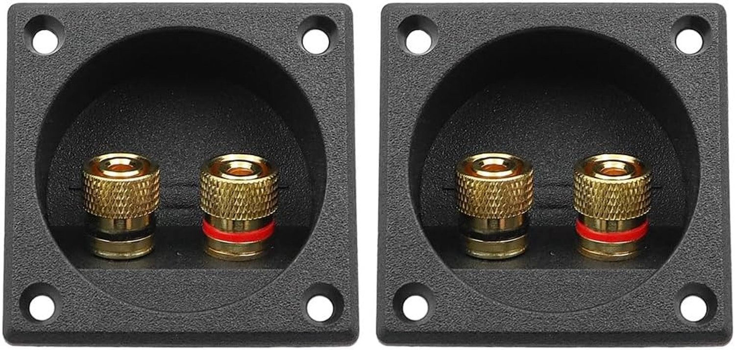 Set van 2 vierkante 2-weg luidsprekerbox terminal cups met banaanconnector voor DIY autoradio luidsprekers, eenvoudig te installeren en geschikt voor verschillende audio-installaties