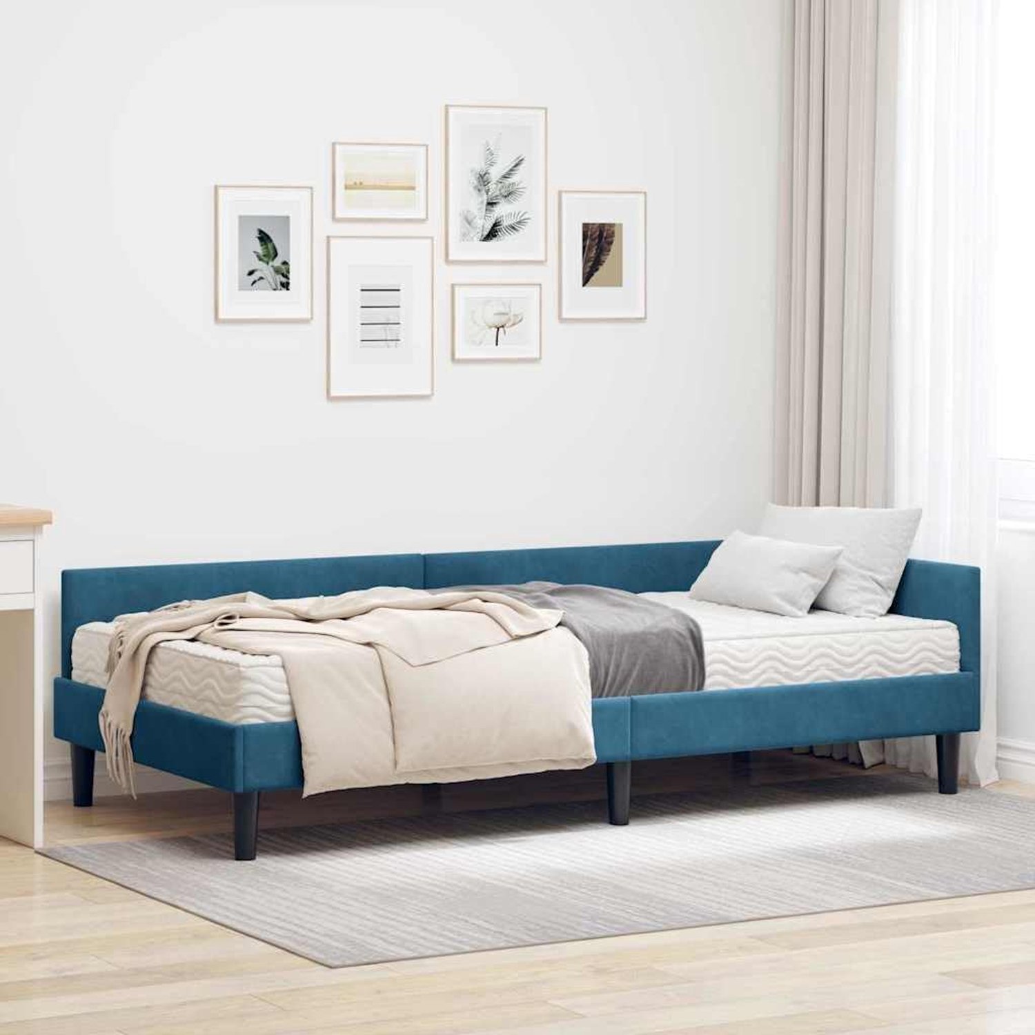 Fluwelen Hoekbedframe Comfortabel Blauw 90 x 200 cm