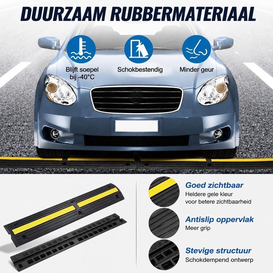 4 stuks rubberen 1-kanaals kabelbrug in zwart geel, drop-over kabelgoot voor vloer, garage, werkplaats en evenementruimte — afbeelding 4