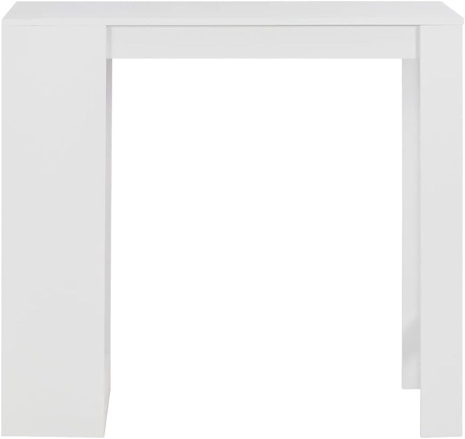 Witte statafel 110 x 50 x 103 cm met 3-traps legplank, statafel van houtmateriaal met 2 poten en zijstandaard voor kleine woningen