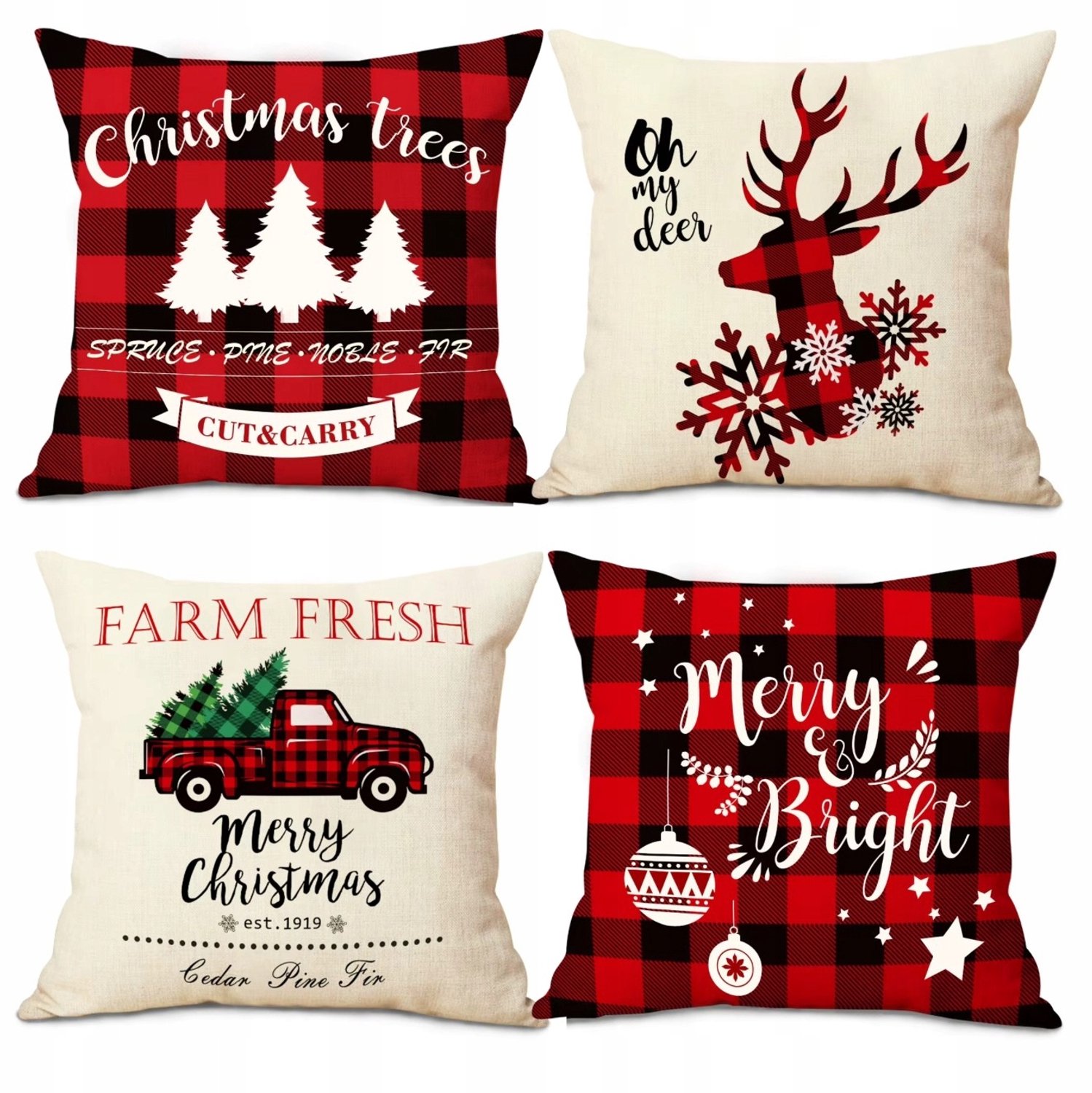 4x Kerst Kussenhoezen Katoen 45x45cm Decoratief