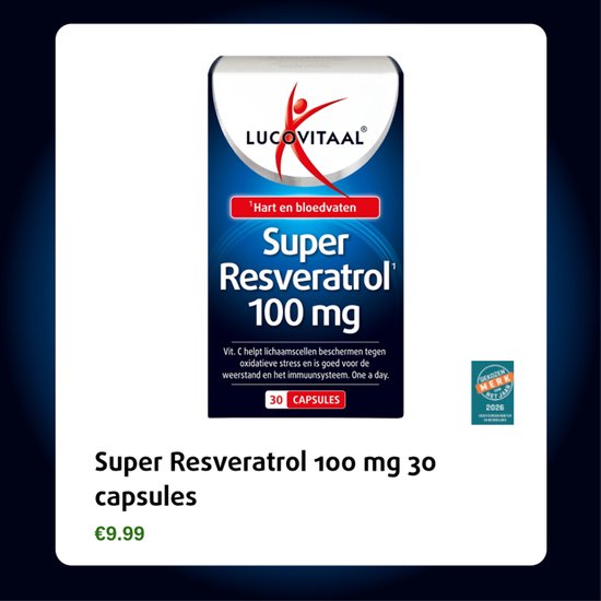 Lucovitaal Super Resveratrol 100 mg capsules. 30 capsules.