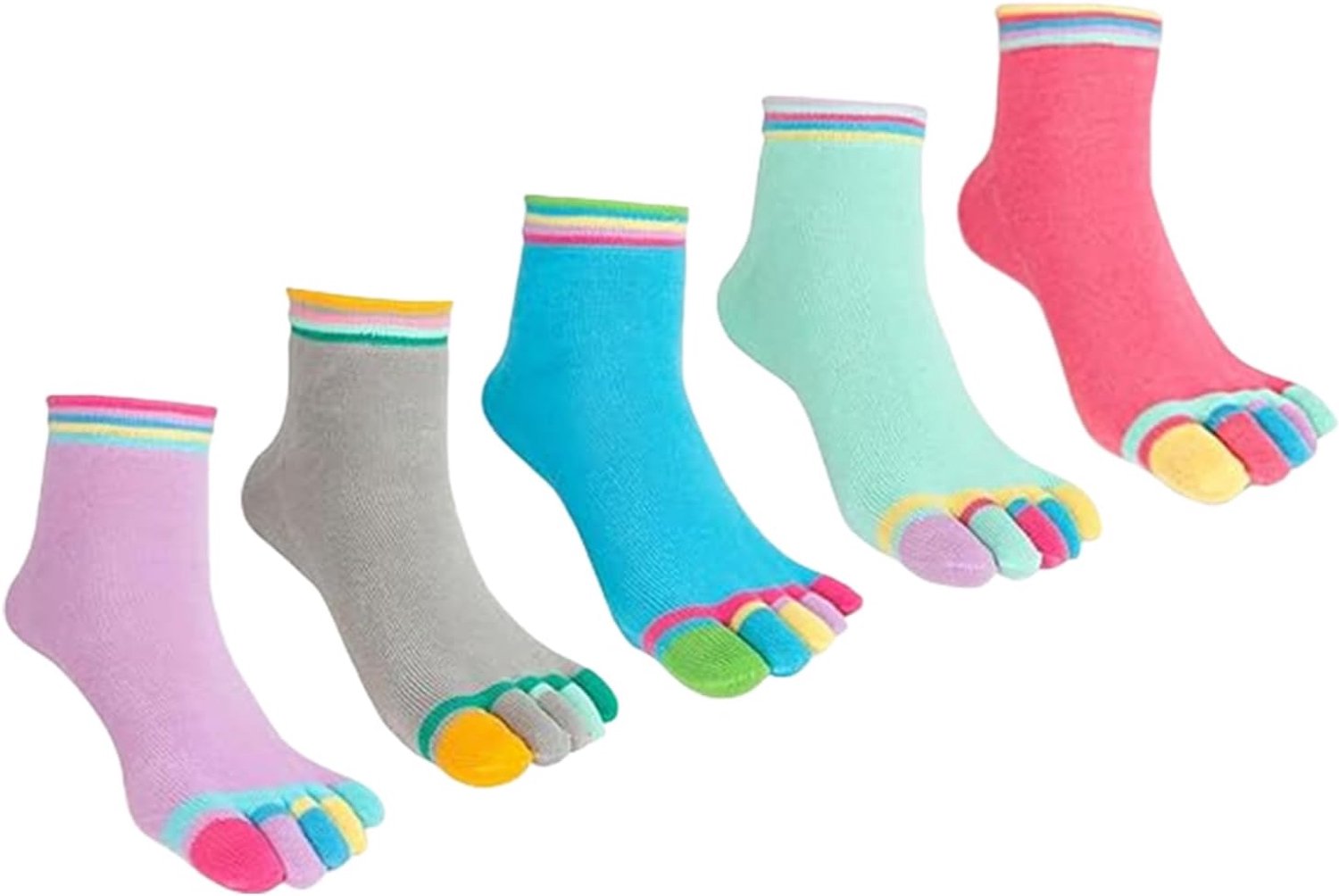 5 paar Womens teen sokken,Vrouwen Pilates vijf vinger teen,Ademende katoenen voering enkelsokken, yoga atletische running pure kleur buis sokken