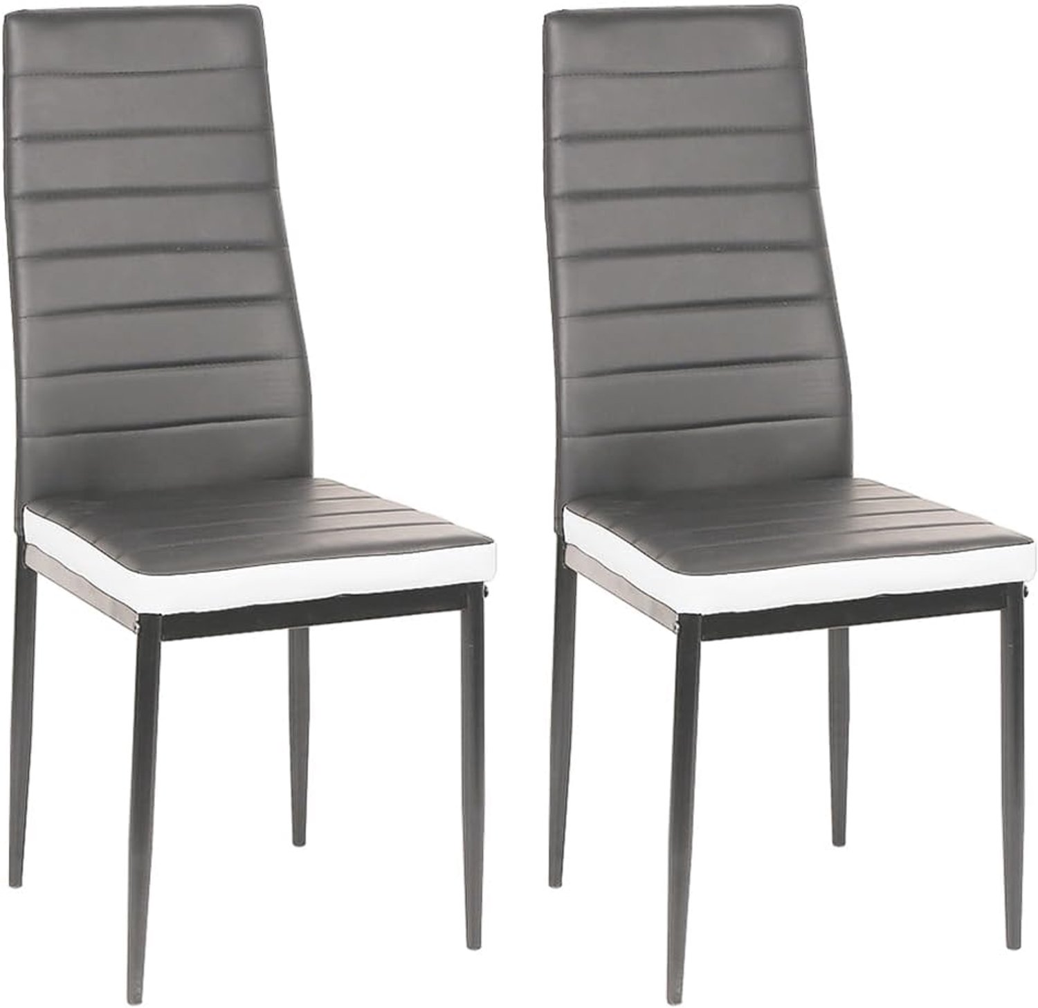 Supfine Set van 2 eetkamerstoelen, eetkamerstoelen voor keuken, eetkamerstoel met hoge rugleuning, van kunstleer, comfortabele eettafel (48 x 42 x 97 cm, grijs-wit, 2)