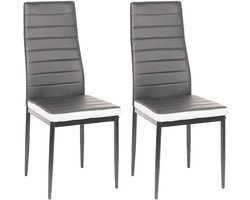 Supfine Set van 2 eetkamerstoelen, eetkamerstoelen voor keuken, eetkamerstoel met hoge rugleuning, van kunstleer, comfortabele eettafel (48 x 42 x 97 cm, grijs-wit, 2)
