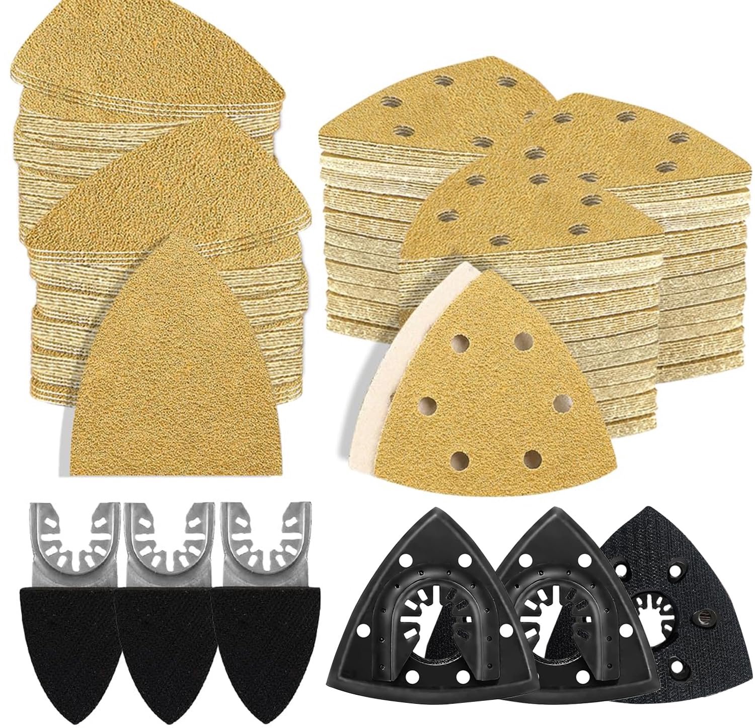 Schuurpapierset, 93 mm, voor deltaschuurmachines, verkrijgbaar in verschillende korrelgroottes, ideaal voor nauwe ruimtes, hardhout, wandoppervlakken, ontroesten en doe-het-zelfprojecten, 196 stuks