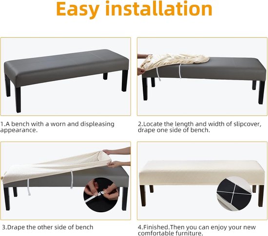Fuloon Stretch Jacquard Dining Bench Cover - Anti-stof afneembare bankhoes wasbare bank beschermer cover voor woonkamer, slaapkamer, keuken (beige) — afbeelding 5