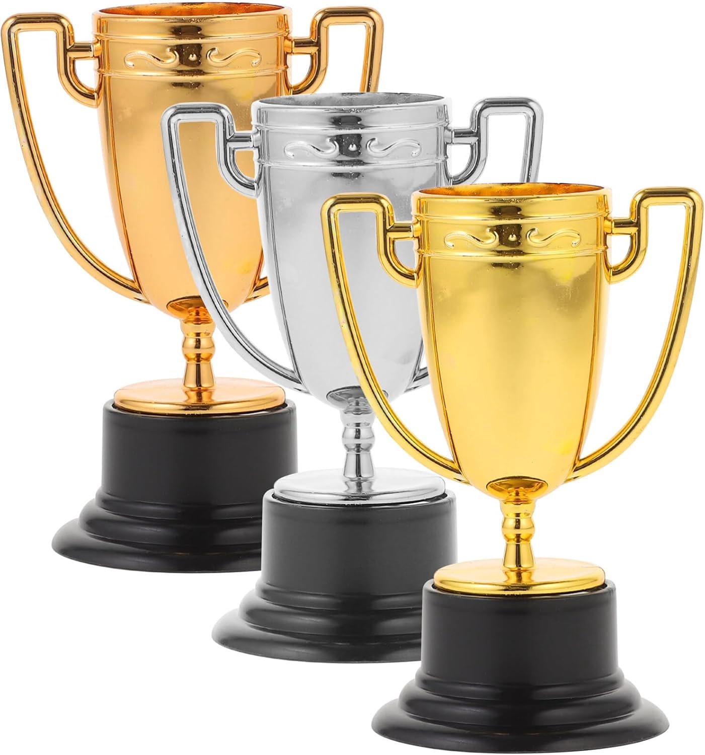 Happyyami 3stuks Miniatuur Trofeeën Sportdag Trofeeën Voor Prijsuitreikingen Feestdecoratie Spelaccessoires Gouden Zilveren Bronzen Bekers