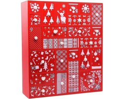Juegoal Rode adventskalender met 24 laden aftellen tot Kerstmis, navulbare houten advent, 15 inch lang