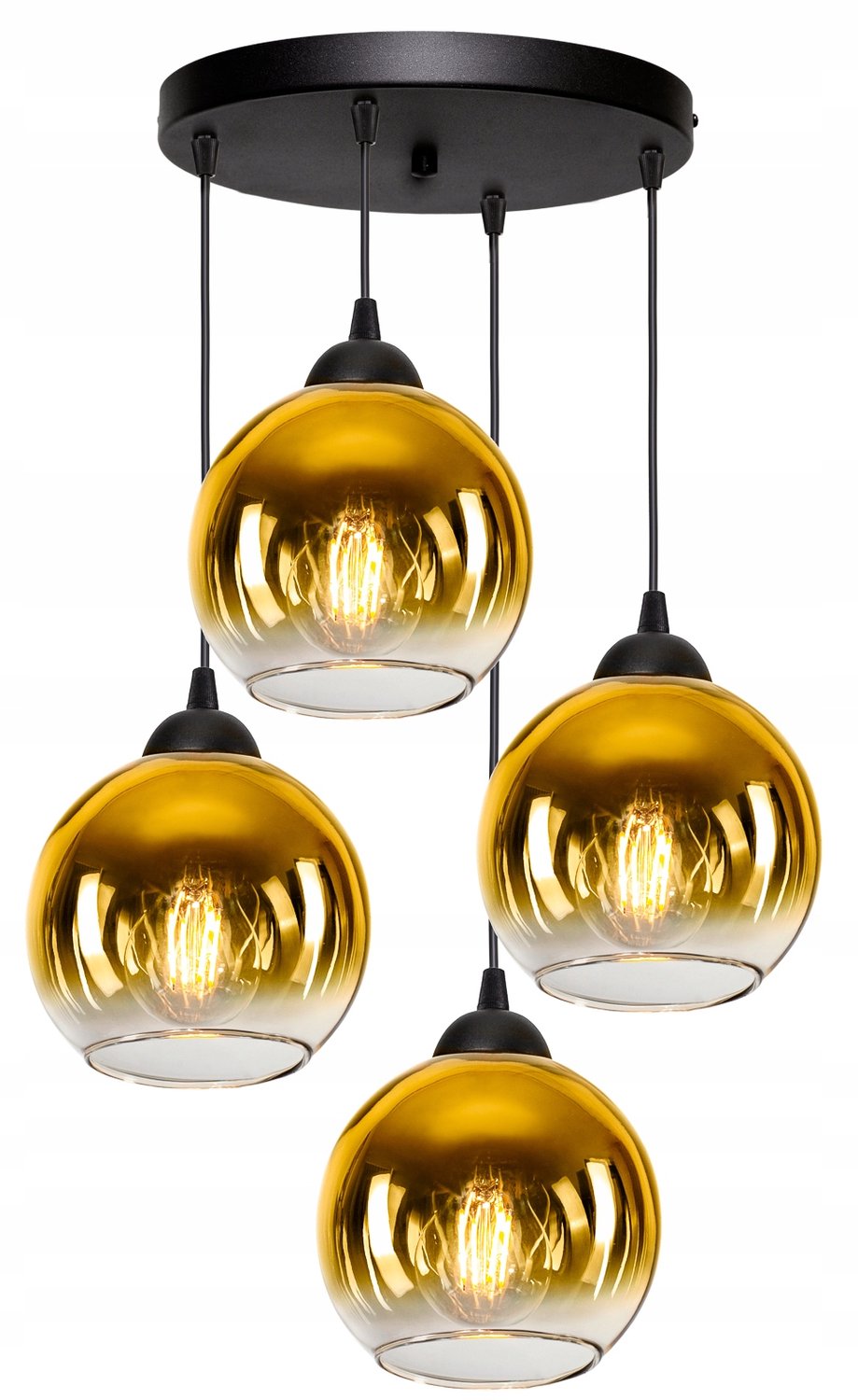 Moderne Zwarte Hanglamp met Gouden Glazen Bollen (3x E27)