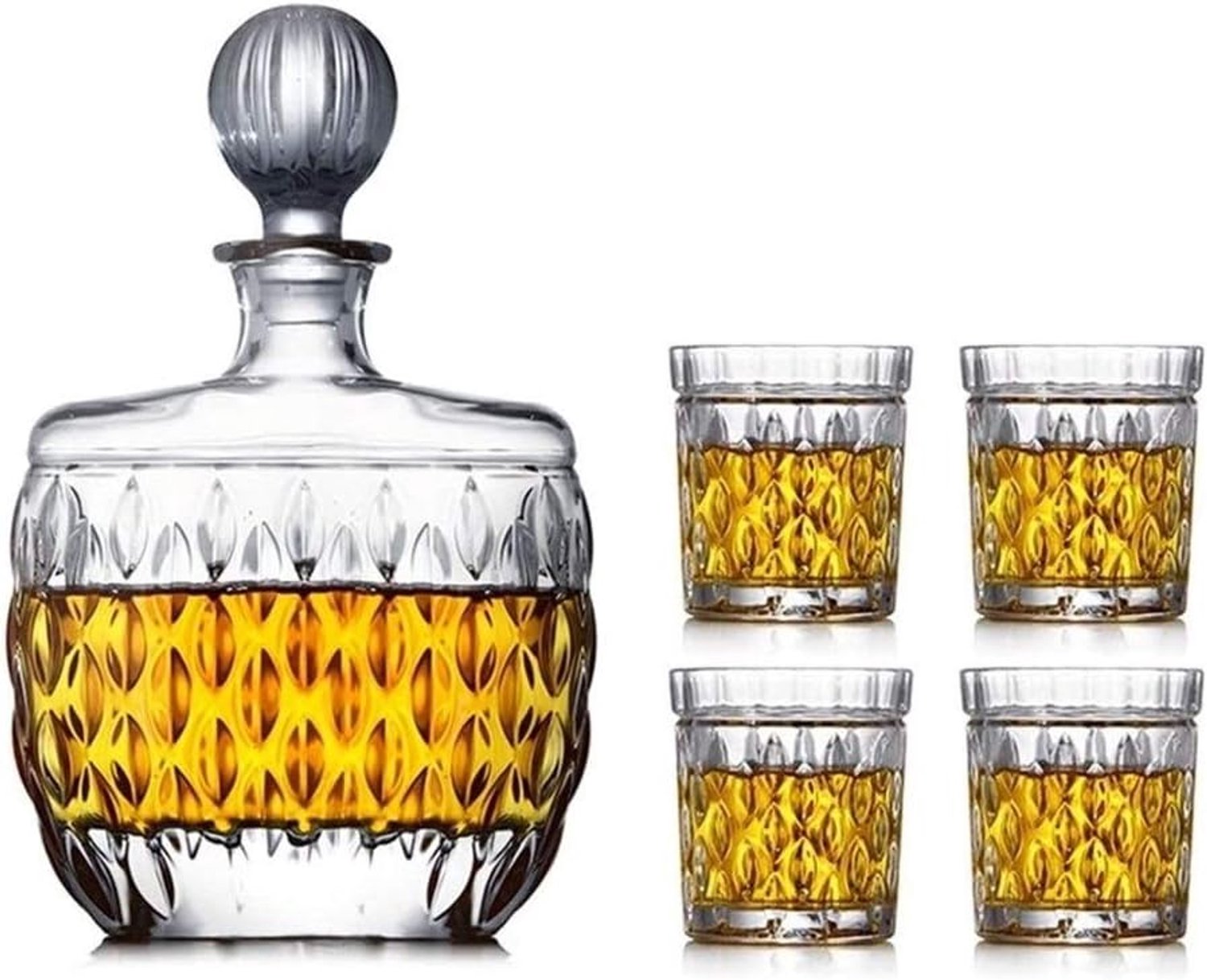 Flessenrek, wijnrek, wijnglashouder, 5 stuks, whiskykaraf, glazenset, 100% loodvrij kristalglas, wijnglazen met glazen deksel, wijnfles, 850 ml, snel nuchter voor papa, vrienden