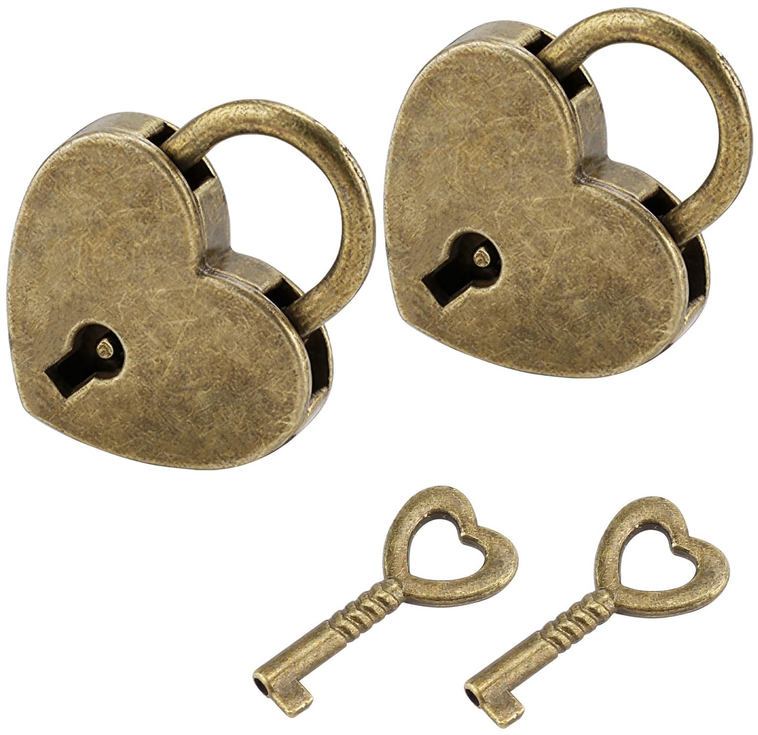 2 stuks hangslot hartvorm van antiek messing met sleutel