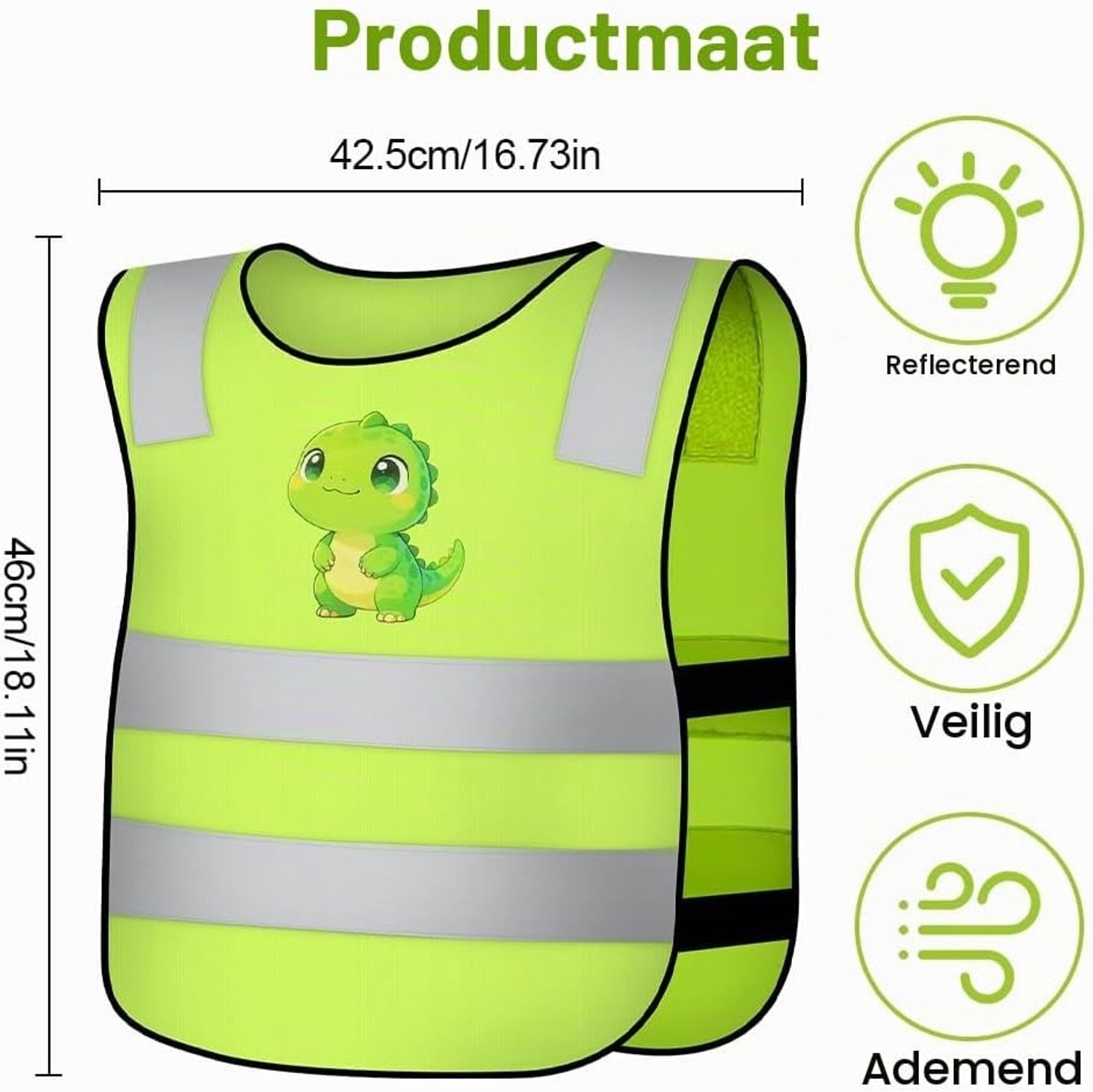 2-Pack Reflecterende Veiligheidsvesten voor Kinderen met 360° Reflecterende Strepen, Ideaal voor School, Sport en Hardlopen (Dinosaurus Patroon)