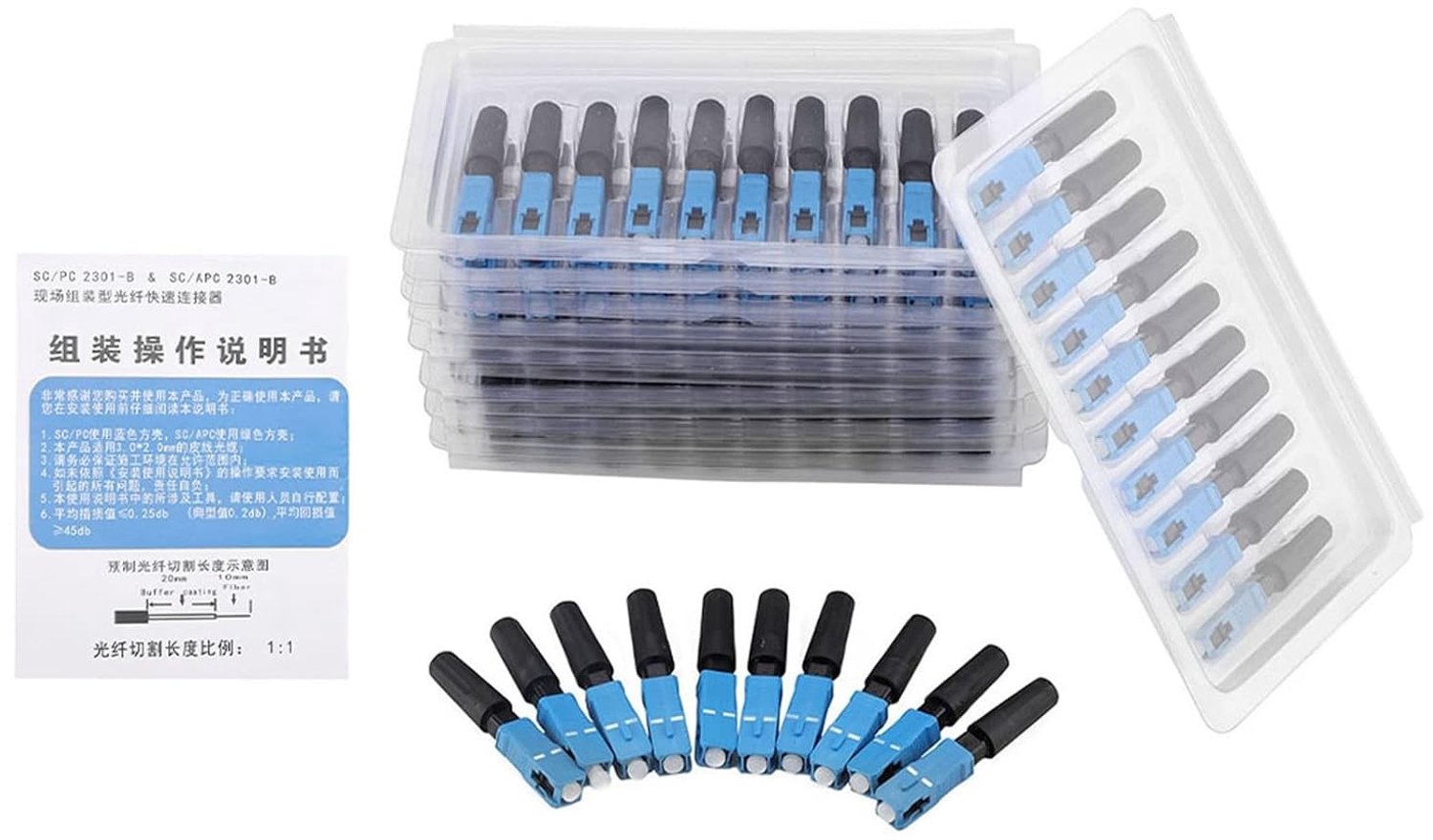 Optische vezel connector kit van 100 stuks - Snelle en betrouwbare verbindingen voor FTTH-toepassingen, perfect voor stabiliteit en prestaties