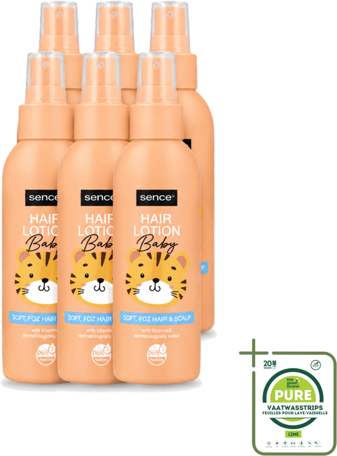 6 x Sence Baby – Haarlotion – Verzorgend – 150 ml - Grootverpakking - Vaatwasstrips - Babyhaar Verzorging - Gevoelige Hoofdhuid - Babyhaar Lotion - Milde Haarlotion - Vegan Haarlotion