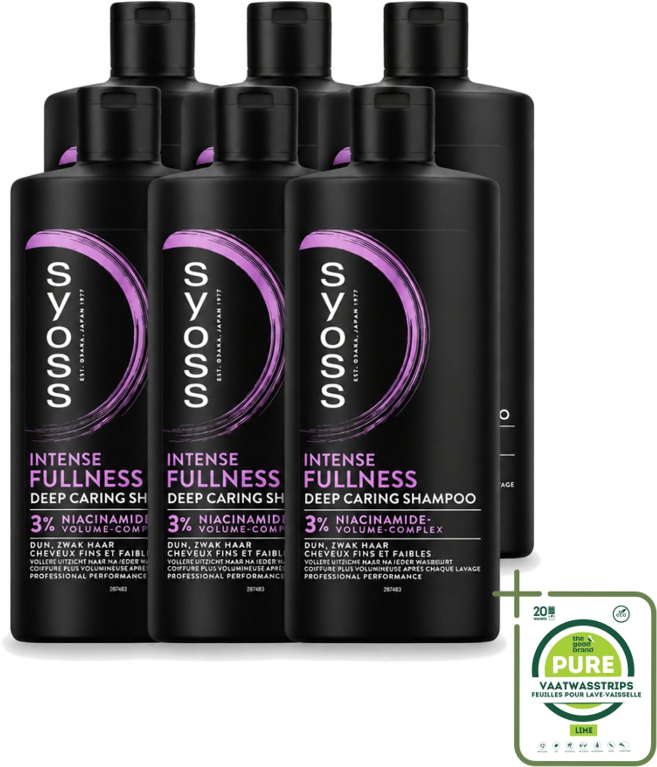 6 x Syoss – Shampoo – Intense Fullness – 440 ml - Grootverpakking - Vaatwasstrips - Volume Shampoo - Volumeshampoo - Haarversterking - Niacinamide Shampoo - Haarbody