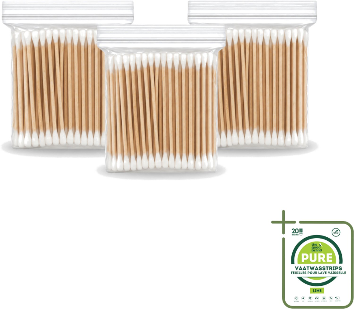 3 x Wattenstaafjes – Hout – Verzorgend – Duurzaam - Grootverpakking - Vaatwasstrips - Houten Wattenstaafjes - Oorverzorging - Hygiëne - Make-up - Nagelriemen