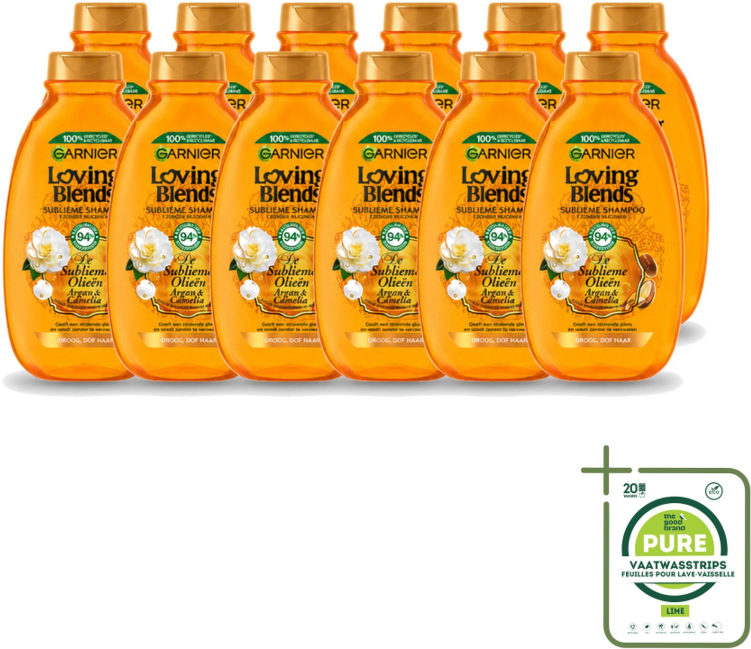 12 x Garnier - Loving Blends - Shampoo - Argan & Cameliaolie - Droog & Dof Haar - 300 ml - Grootverpakking - Vaatwasstrips - Droog Haar - Dof Haar - Haarvoeding - Haarherstel - Arganolie