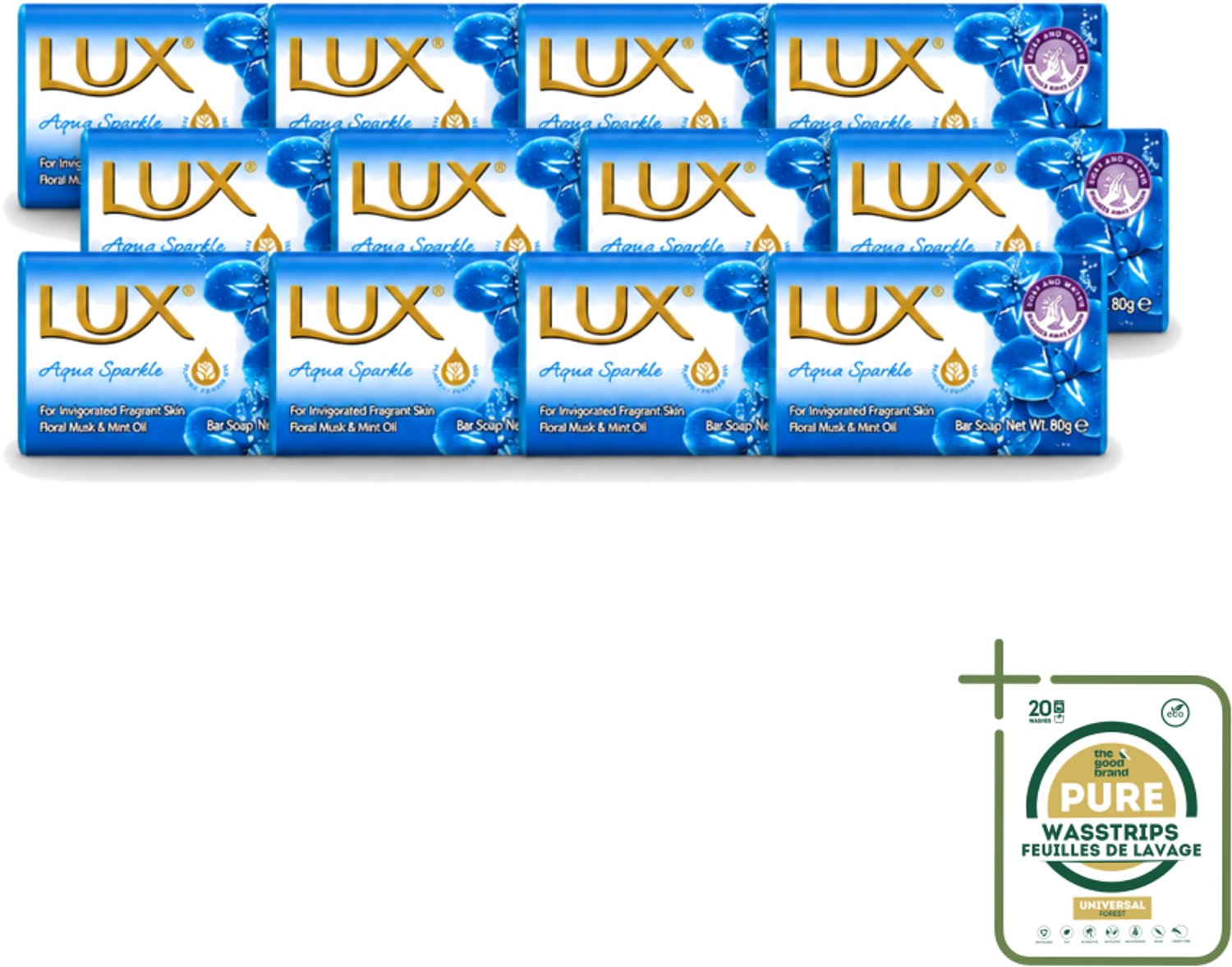 12 x Lux - Zeep - Aqua Sparkle - Hydraterend - Verkwikkende Geur - 80 g - Wasstrips - Zeep - Hydraterende Zeep - Verkwikkende Geur - Zeep Met Aromatische Oliën - Zeep Met Lotus-extract