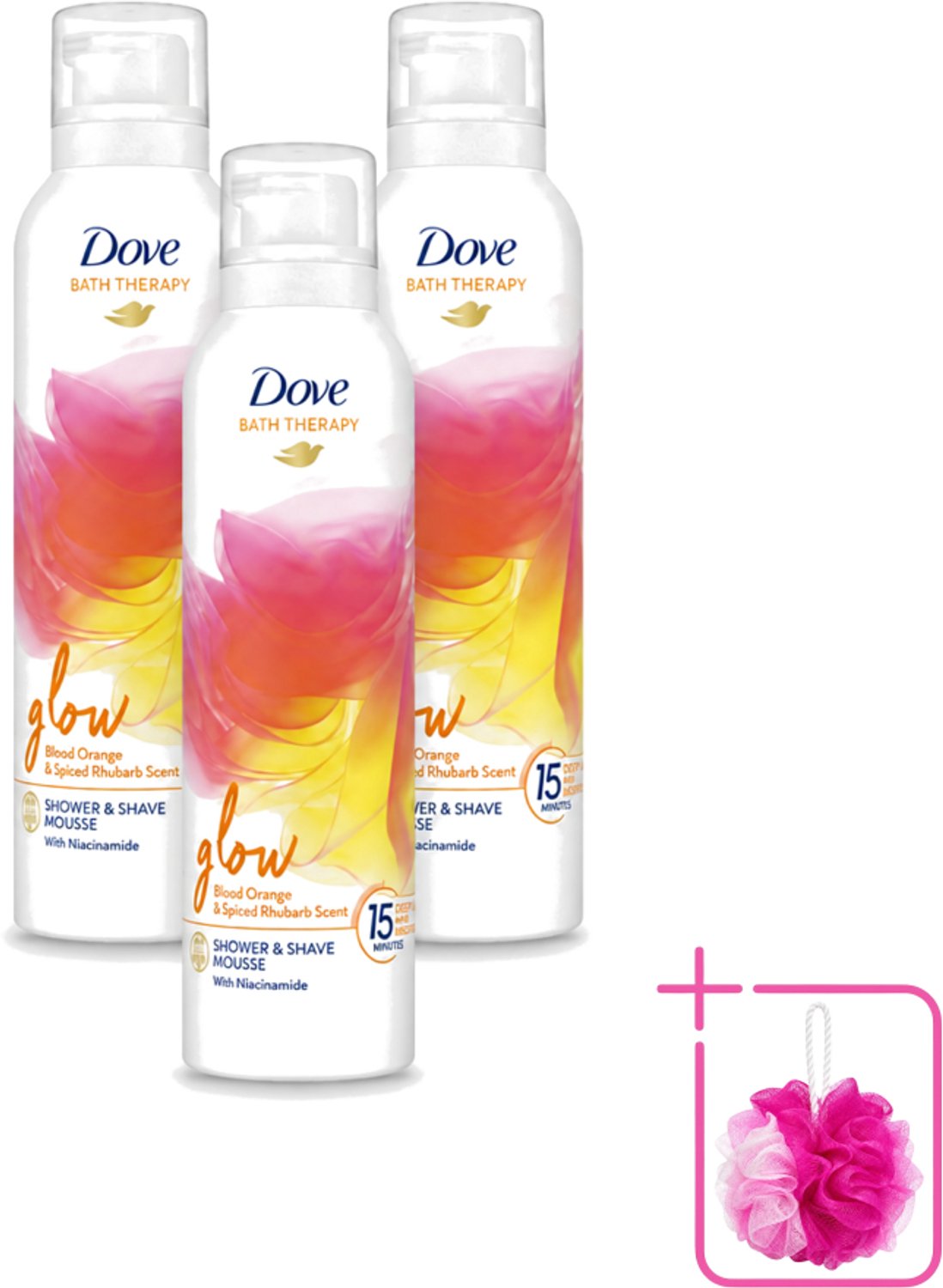 3 x Dove – Douche- & Scheerschuim – Bath Therapy Glow – 200 ml - Bulkverpakking - Douche en scheerschuim - Douchemop - Huidverzorging