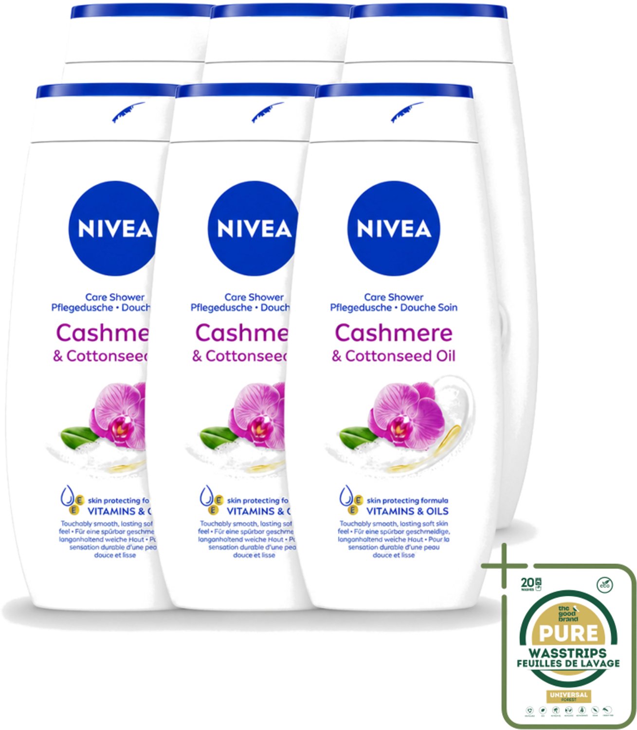 6 x Nivea - Douche Cashmere Moments - Beschermend - 250 ml - Wasstrips - Douchegel Cashmere - Beschermende Douchegel - Cashmere Geur - Huid Verzorgen - Huid Hydraatatie