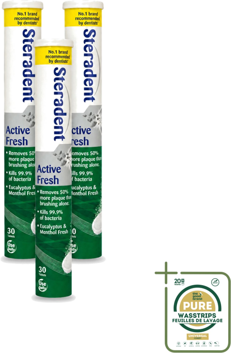 3 x Steradent - Reinigingstabletten - Active Fresh - Voor Kunstgebitten - 30 Tabletten - Wasstrips - Kunstgebit Reinigen - Kunstgebit Reinigingstabletten - Kunstgebit Hygiëne - Kunstgebit Reinigen 3 Minuten - Frisse Adem