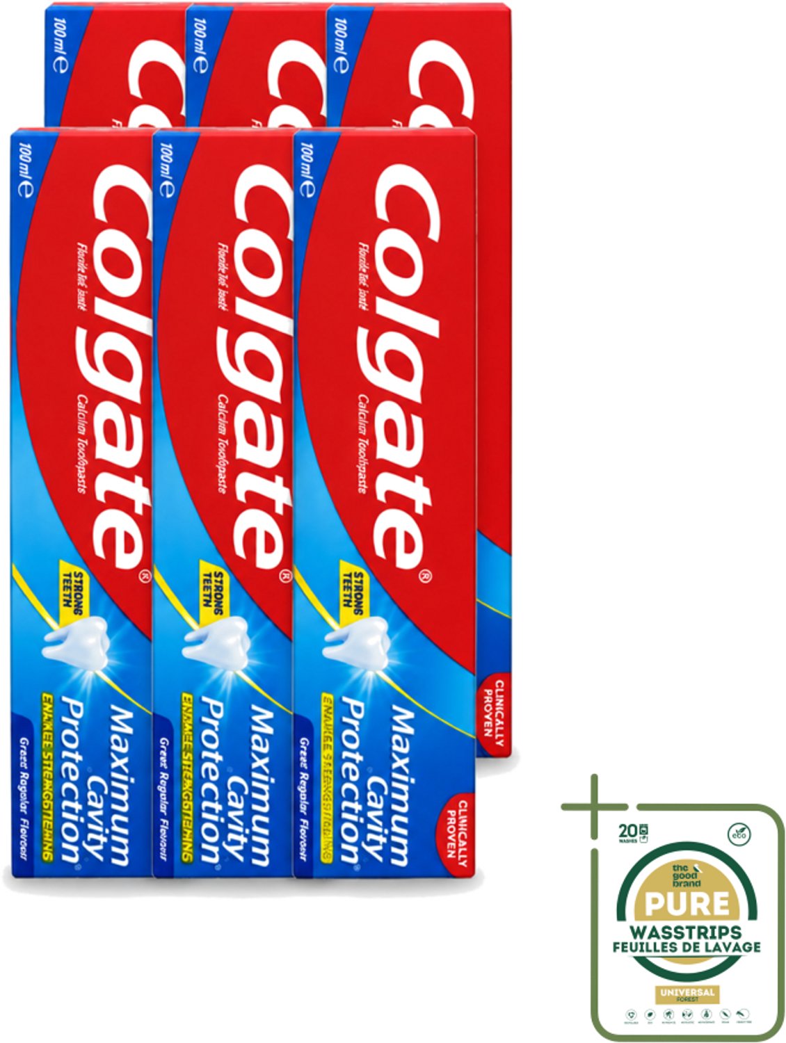 6 x Colgate - Maximum Cavity Protection - Tandpasta - 100ml - Wasstrips - Tandpasta - Gaatjesbescherming - Witte Tanden - Vlekverwijdering - Fluoridetandpasta