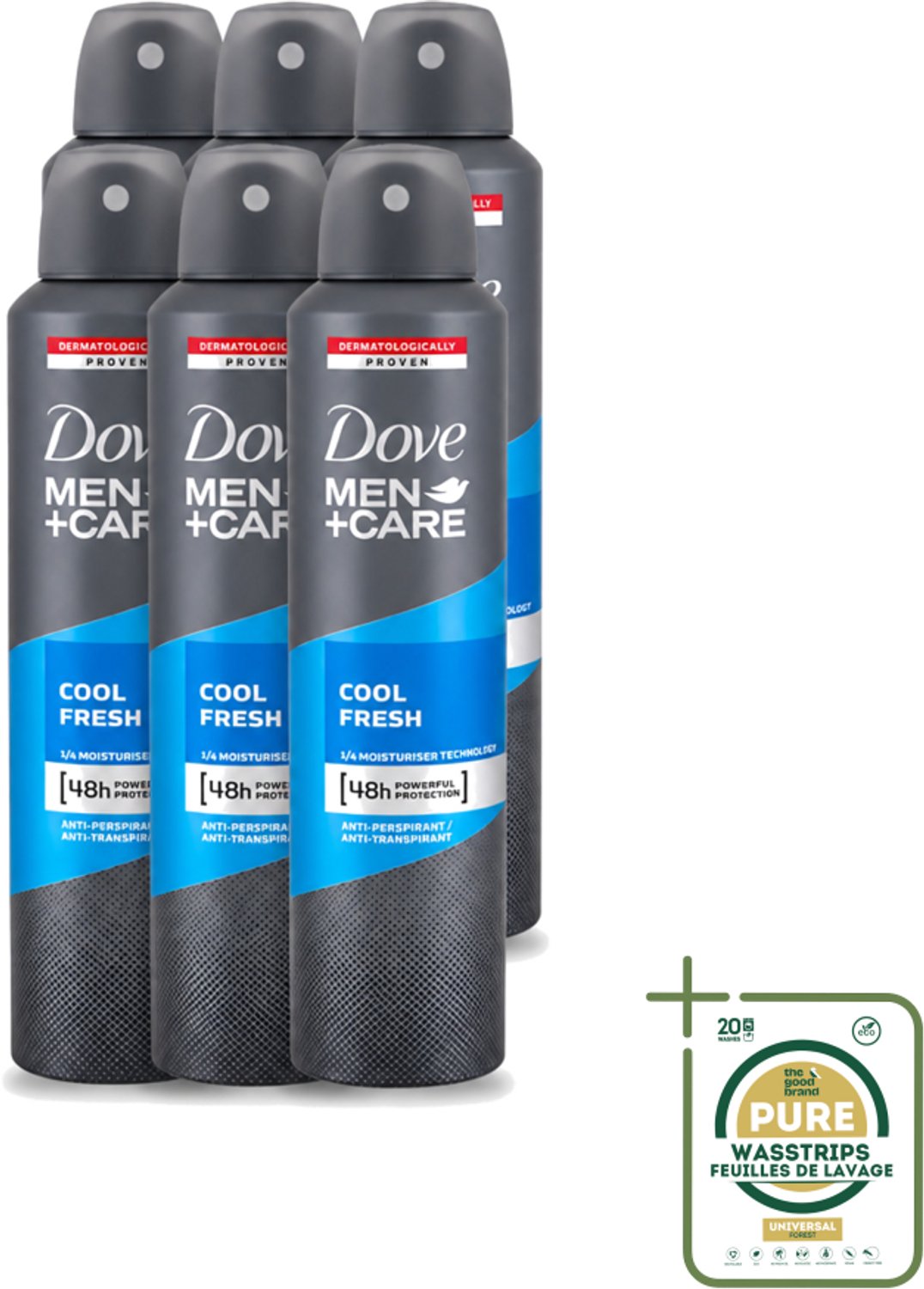 6 x Dove - Deodorant - Spray Men+Care Cool Fresh - Verfrissend en langdurige bescherming - 250 ml - Wasstrips - Deodorant Spray - Zweetgeur - Langdurige Bescherming - Frisheid - Mannelijke Geur
