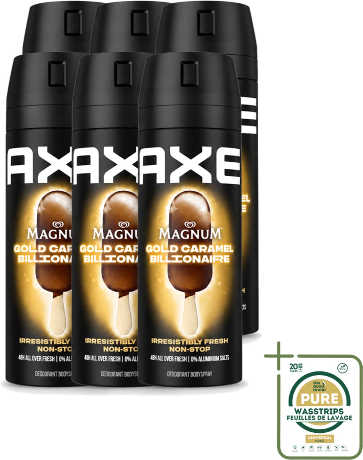 6 x Axe – Deodorant Bodyspray – Magnum Gold Caramel Billionaire – 150 ml - Axe Deodorant - Deodorant Bodyspray - Luxe Geur - Chocolade Geur - Caramel Geur