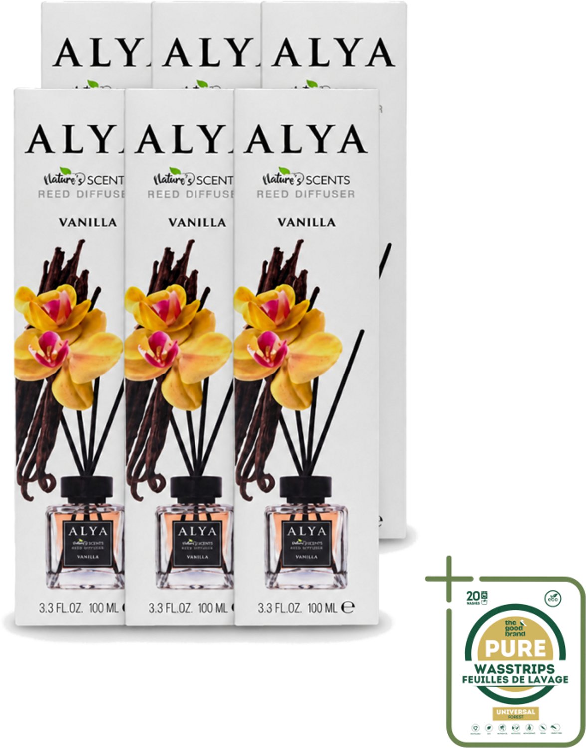 6 x Alya – Reed Diffuser – Vanilla – Interieurparfum - Wasstrips - Geurstokjes - Vanille - Geur - Geurstok - Interieurparfum