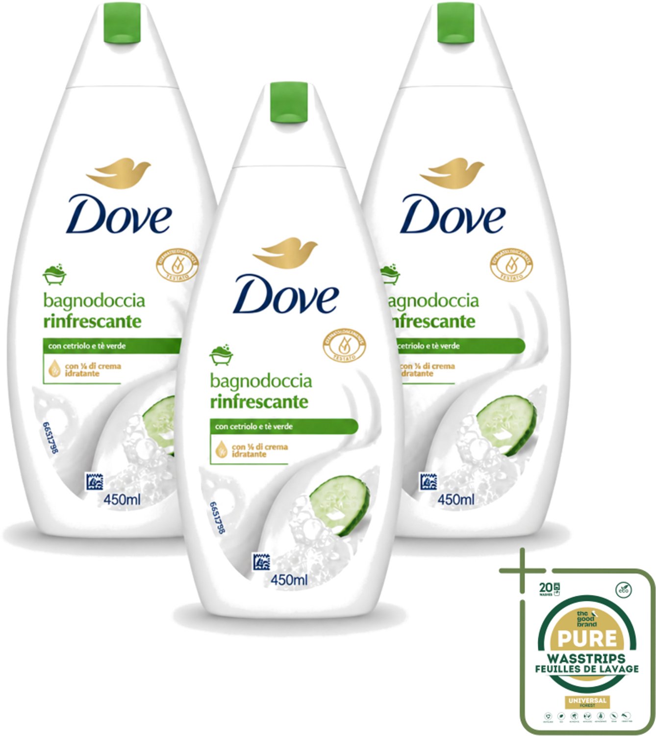 3 x Dove – Douchegel – Refreshing – 450 ml - Wasstrips - Douchegel - Frisheid - Reiniging - Huid Verzorging - Mild Reinigen
