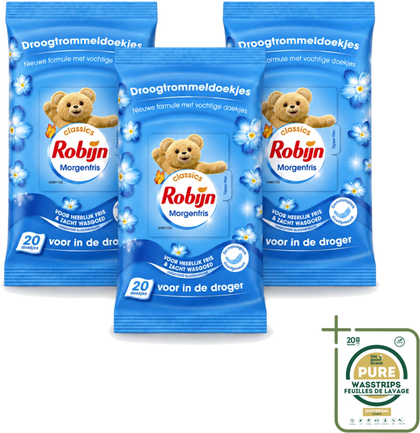 3 x Robijn – Droogtrommeldoekjes – Morgenfris - 20 Doekjes - Wasstrips - Droogtrommeldoekjes - Wasgoed Drogen - Frisheid Droger - Wasgoed Verzorgen - Kleding Beschermen