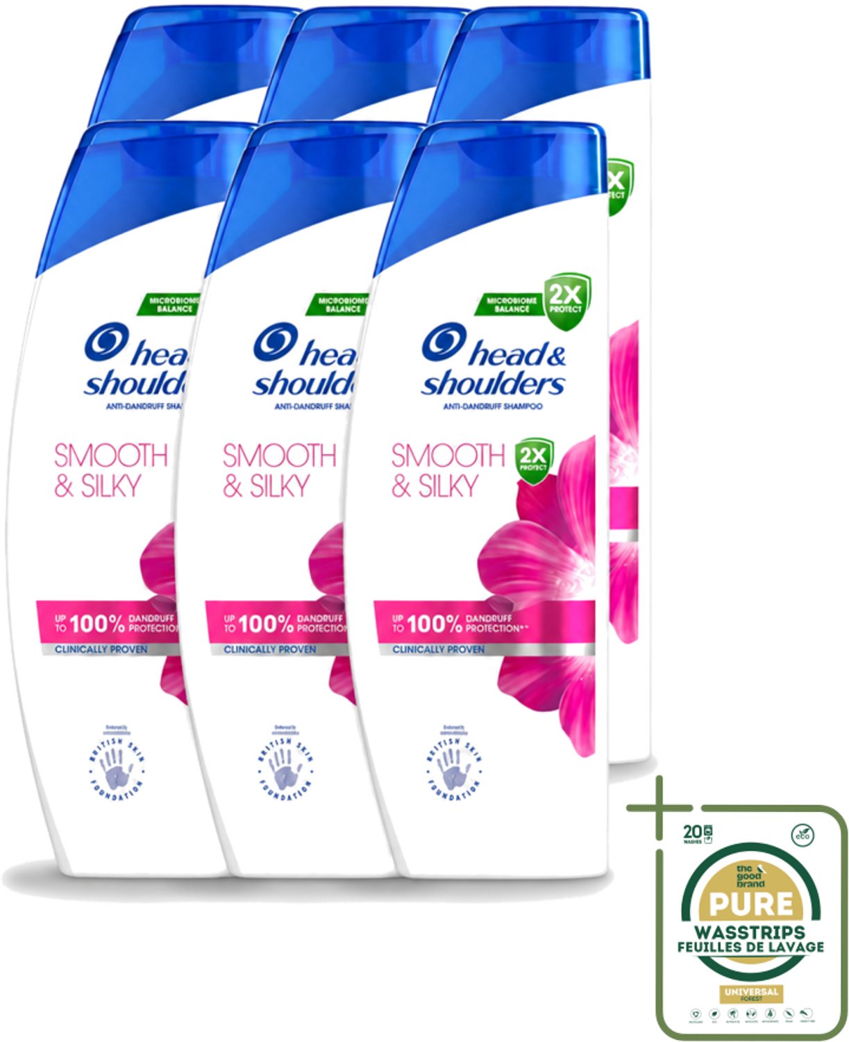 6 x Head & Shoulders - Shampoo - Smooth & Silky - 250ml - Wasstrips - Roosvrij Haar - Droog Haar - Pluizig Haar - Glad Haar - Zijdezacht Haar