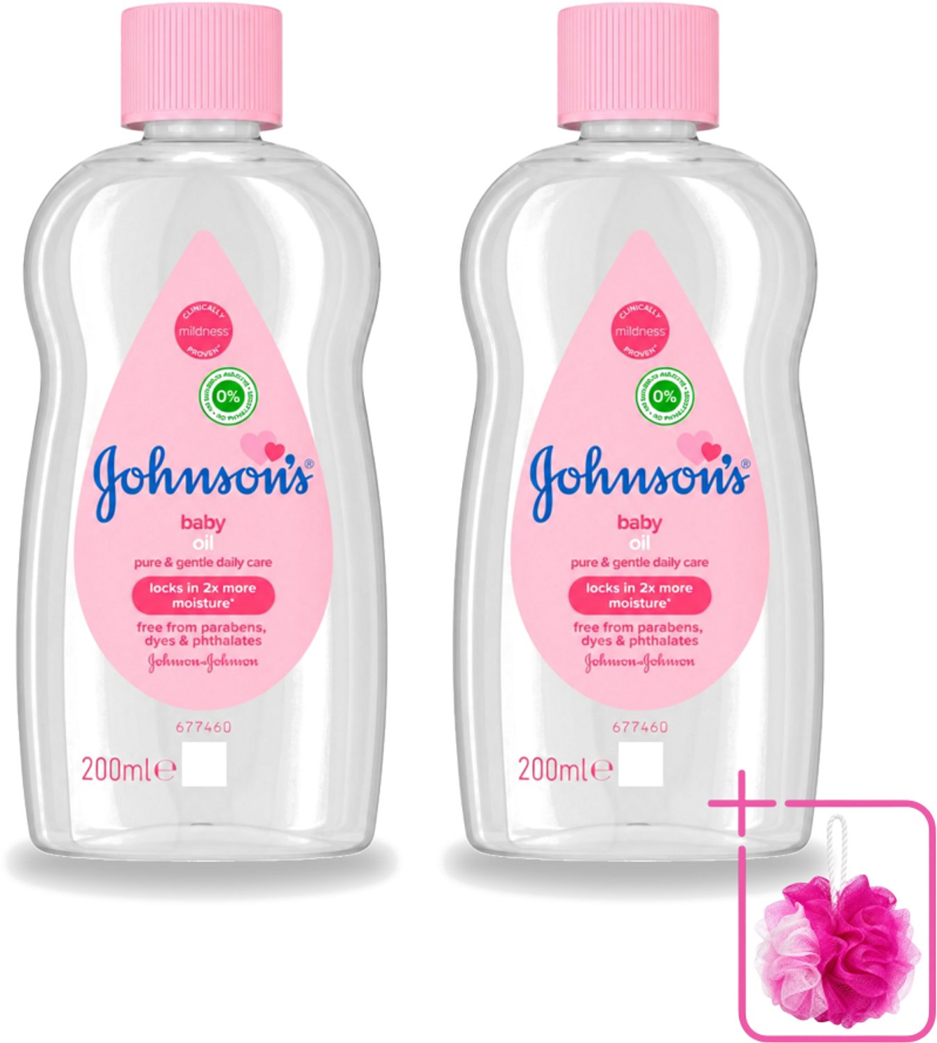 2 x Johnson's - Baby Olie - Puur & Zacht - 200 ml - Bulkverpakking - Babyolie - Douchemop - Babyhuid verzorging
